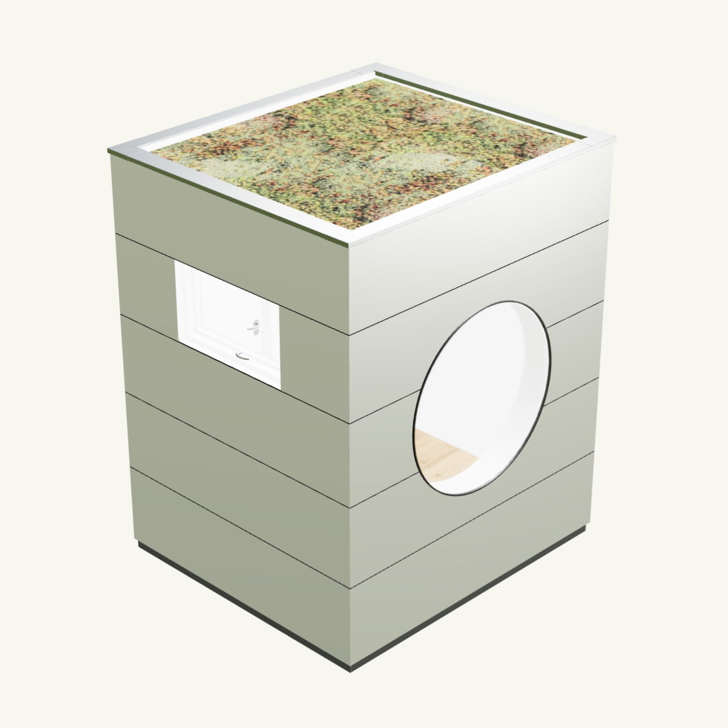 OFFICE KUBUS Basis – beheiztes, isoliertes Gartenbüro aus Holz in Hellgrau – 2,37 m x 2,10 m