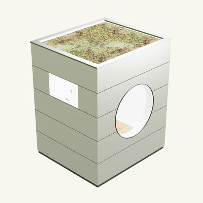 OFFICE KUBUS Basis – beheiztes, isoliertes Gartenbüro aus Holz in Hellgrau – 2,37 m x 2,10 m
