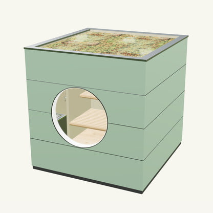 SAUNA KUBUS Basis – Gartensauna aus Holz für 1-4 Personen inkl. EOS Saunaofen in Grün – 2,21 m x 2,08 m