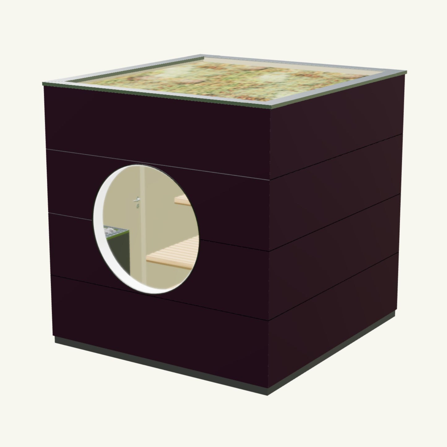 SAUNA KUBUS Basis – Gartensauna aus Holz für 1-4 Personen inkl. EOS Saunaofen in Lila – 2,21 m x 2,08 m