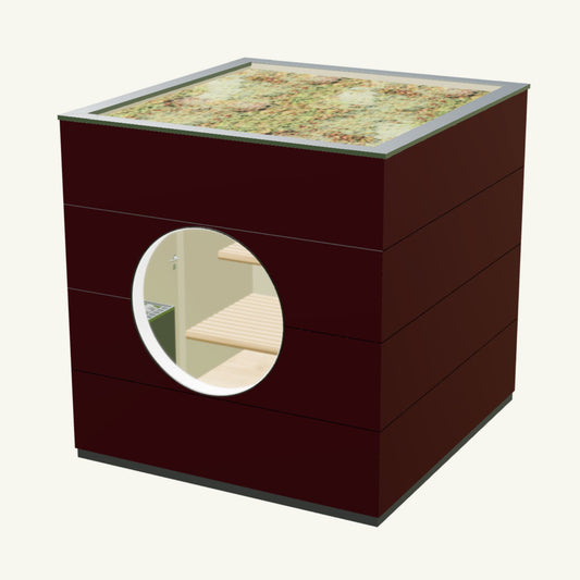 SAUNA KUBUS Basis – Gartensauna aus Holz für 1-4 Personen inkl. EOS Saunaofen in Rot – 2,21 m x 2,08 m