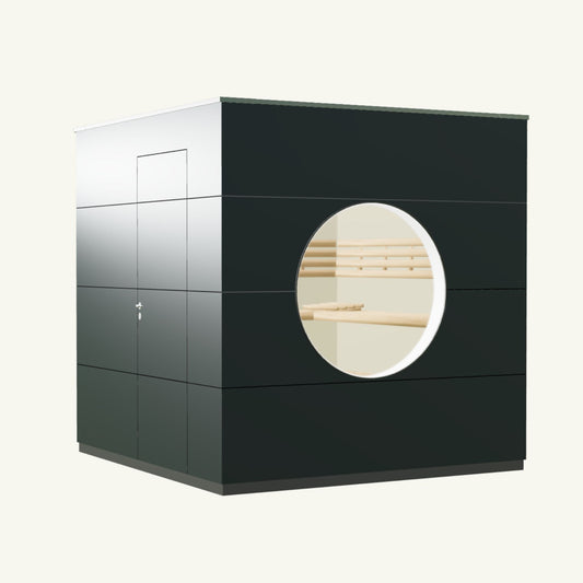 SAUNA KUBUS Basis – Gartensauna aus Holz für 1-4 Personen inkl. EOS Saunaofen in Anthrazit – 2,21 m x 2,08 m