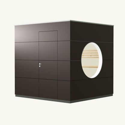 SAUNA KUBUS Basis – Gartensauna aus Holz für 1-4 Personen inkl. EOS Saunaofen in Braun – 2,21 m x 2,08 m