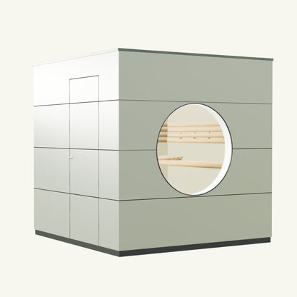 SAUNA KUBUS Basis – Gartensauna aus Holz für 1-4 Personen inkl. EOS Saunaofen in Hellgrau – 2,21 m x 2,08 m