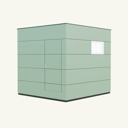 WOHN KUBUS Basis – isoliertes Gartenhaus aus Holz mit Heizung, in Grün – 2,87 x 3,10m