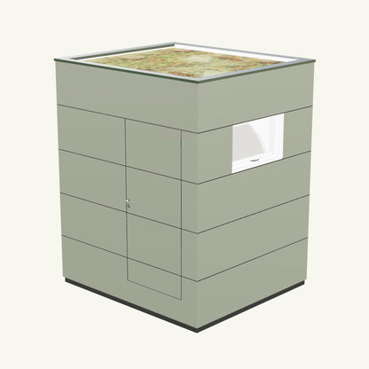 OFFICE KUBUS Basis – beheiztes, isoliertes Gartenbüro aus Holz in Hellgrau – 2,37 m x 2,10 m