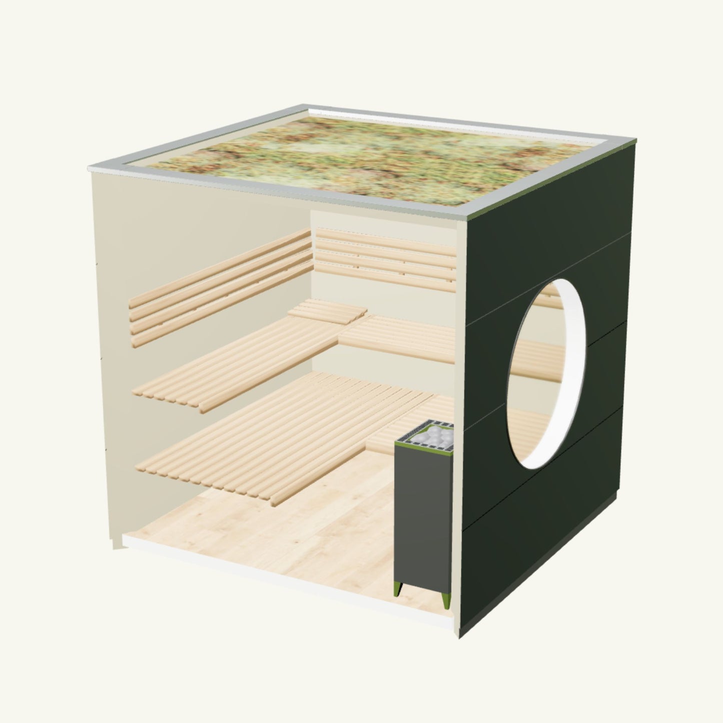 SAUNA KUBUS Basis – Gartensauna aus Holz für 1-4 Personen inkl. EOS Saunaofen in Anthrazit – 2,21 m x 2,08 m