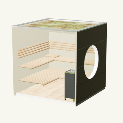 SAUNA KUBUS Basis – Gartensauna aus Holz für 1-4 Personen inkl. EOS Saunaofen in Braun – 2,21 m x 2,08 m