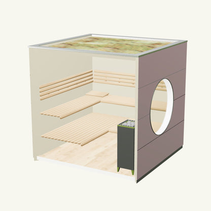 SAUNA KUBUS Basis – Gartensauna aus Holz für 1-4 Personen inkl. EOS Saunaofen in Rosa – 2,21 m x 2,08 m