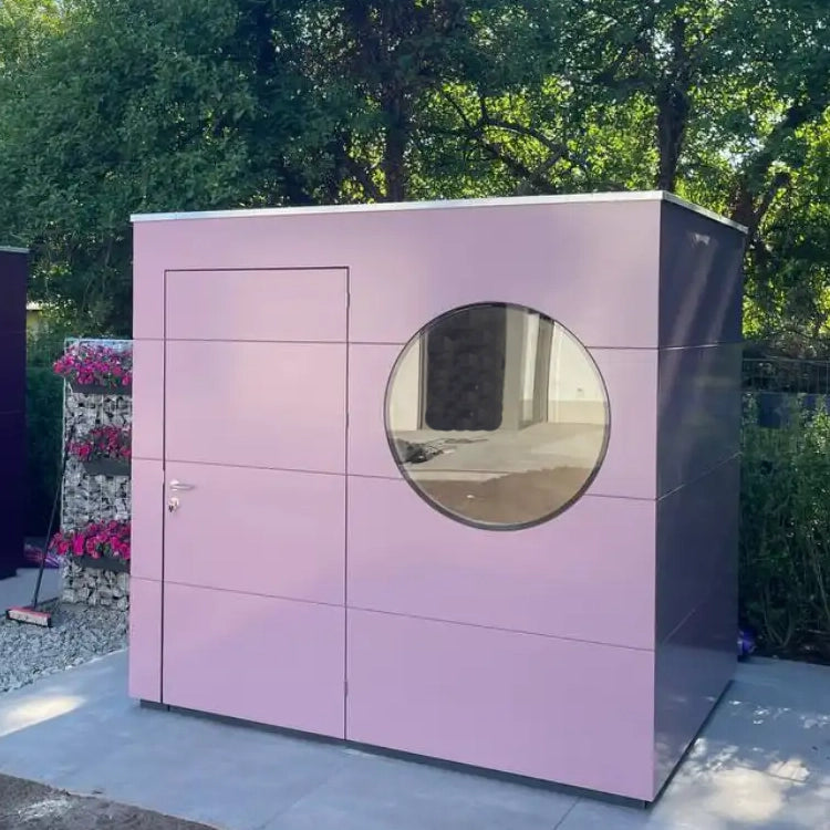 GERÄTE KUBUS Basis - Gerätehaus aus Holz in Rosa – 2,34 m x 2,10 m